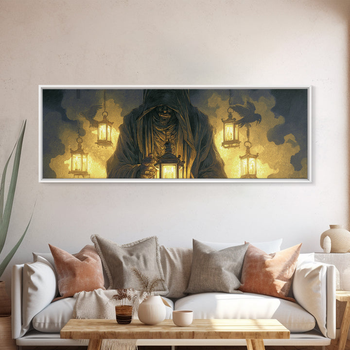 The Lantern Mage, Visionary Gothic Art, Extra Wide Wall Art, Dark Fantasy Wall Art, Framed Canvas Print, Halloween Wall Art
