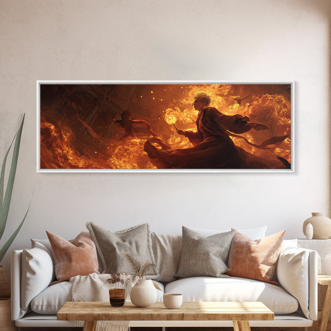 The Lantern Mage, Apocalyptic Romantic Art, Extra Wide Wall Art, Gothic Horror Wall Art, Framed Canvas Print, Halloween Wall Art