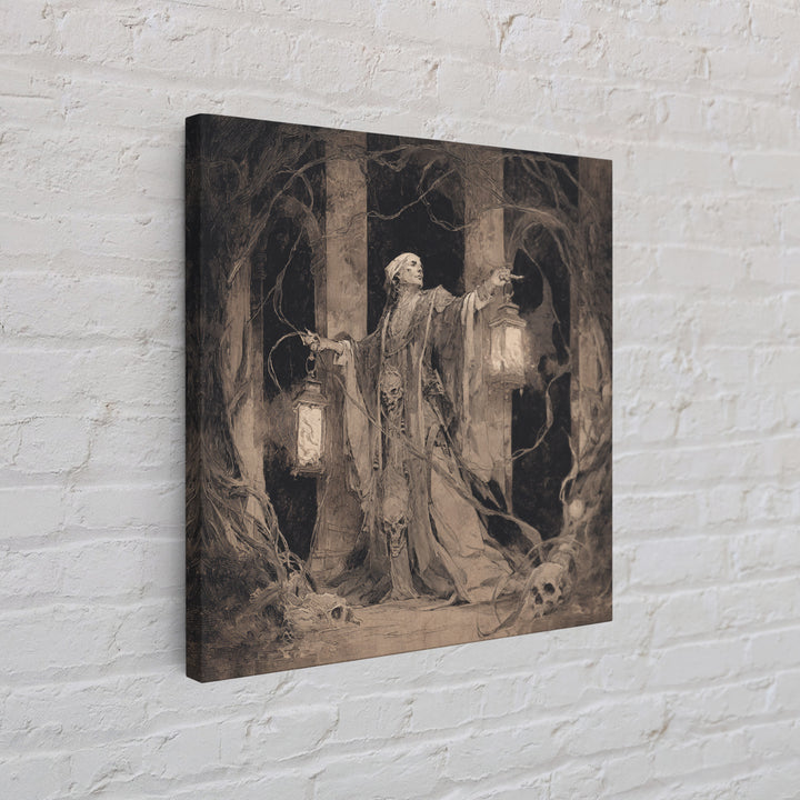 The Lantern Mage, Decadent Gothic Art, Square Wall Art, Macabre Wall Art, Canvas Print, Halloween Wall Art, Seasonal Home Decor