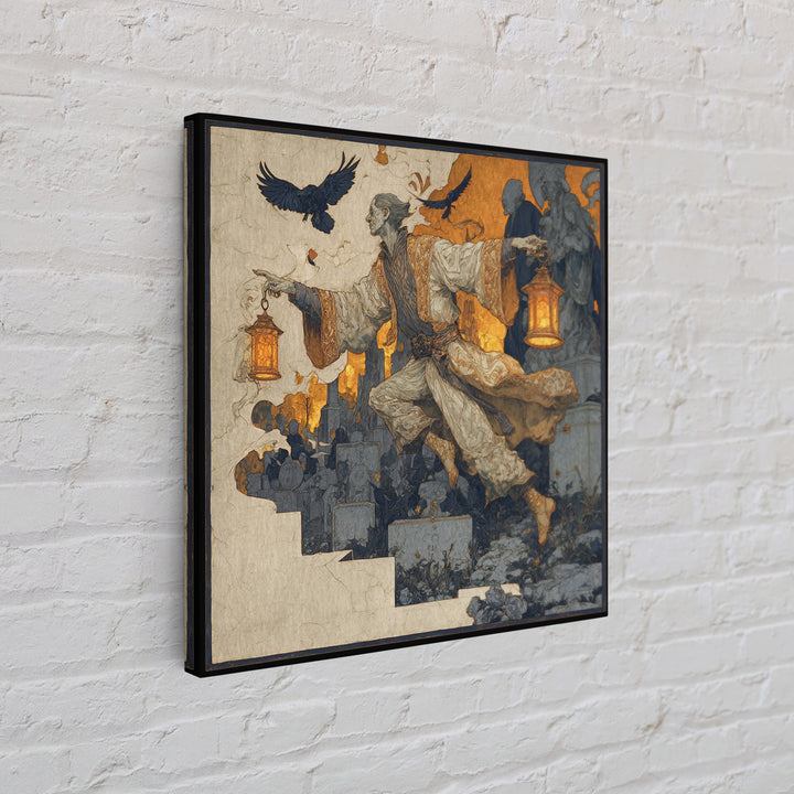 The Lantern Mage, Symbolist Death Art, Square Wall Art, Macabre Wall Art, Framed Canvas Print, Halloween Wall Art, Halloween Decor