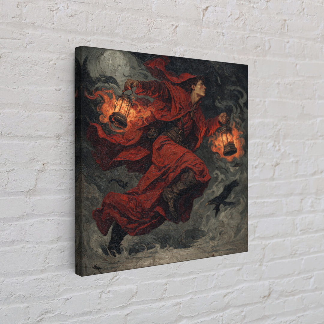 The Lantern Mage, Dark Symbolist Art, Square Wall Art, Dark Halloween Decor, Framed Canvas Print, Halloween Wall Art