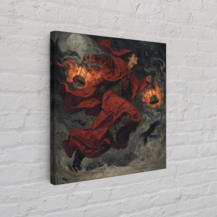 The Lantern Mage, Dark Symbolist Art, Square Wall Art, Dark Halloween Decor, Framed Canvas Print, Halloween Wall Art