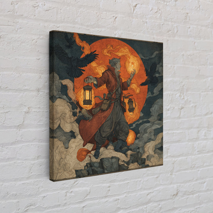 The Lantern Mage, Symbolist Etching Art, Square Wall Art, Gothic Horror Wall Art, Canvas Print, Halloween Wall Art, Gothic Home Decor