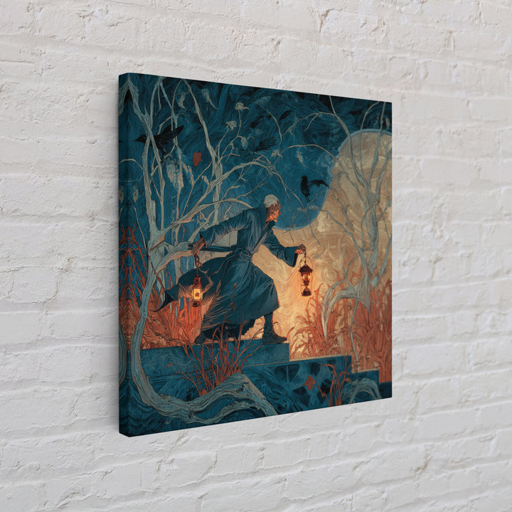 The Lantern Mage, Expressionist Gothic Art, Square Wall Art, Dark Halloween Decor, Canvas Print, Halloween Wall Art, Horror Wall Art