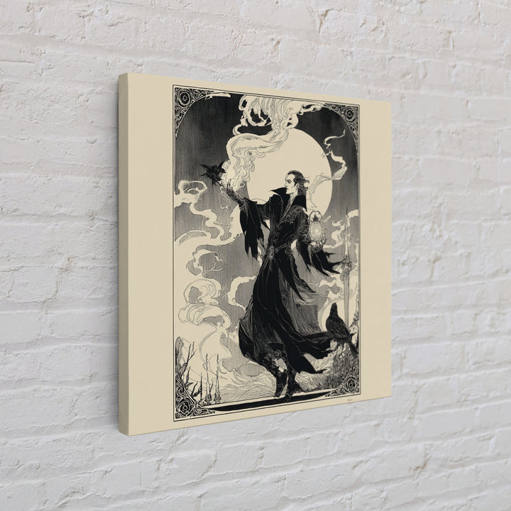 The Lantern Mage, Decadent Line Art, Square Wall Art, Macabre Wall Art, Canvas Print, Halloween Wall Art, Dark Fantasy Art