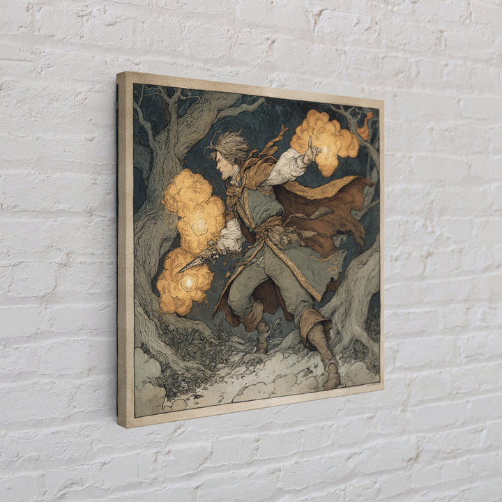 The Lantern Mage, Gothic Storybook Art, Square Wall Art, Gothic Horror Wall Art, Framed Canvas Print, Halloween Wall Art
