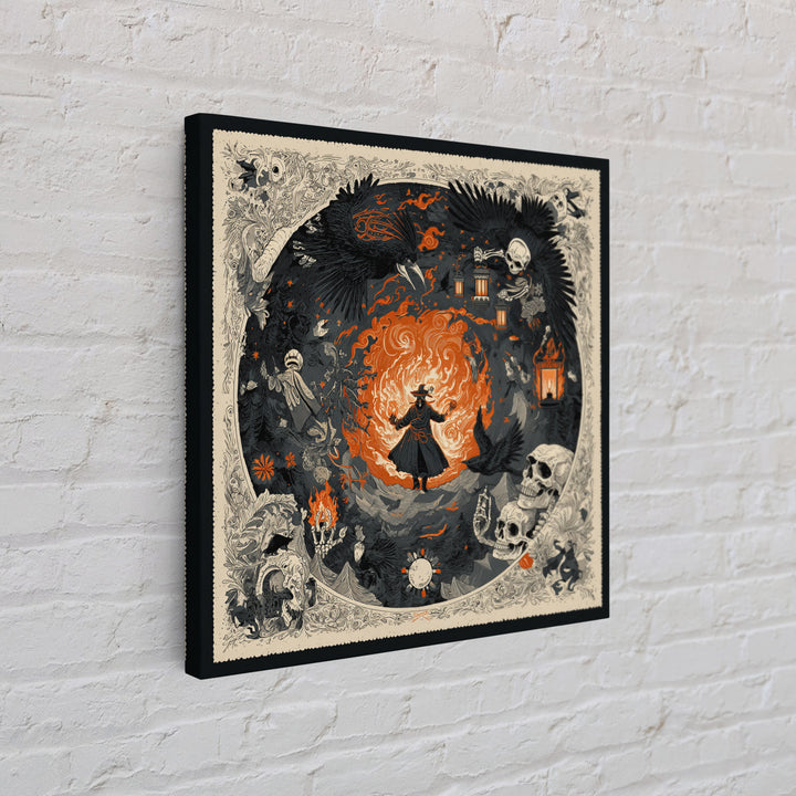 The Lantern Mage, Macabre Folk Print Art, Square Wall Art, Dark Fantasy Wall Art, Framed Canvas Print, Halloween Wall Art
