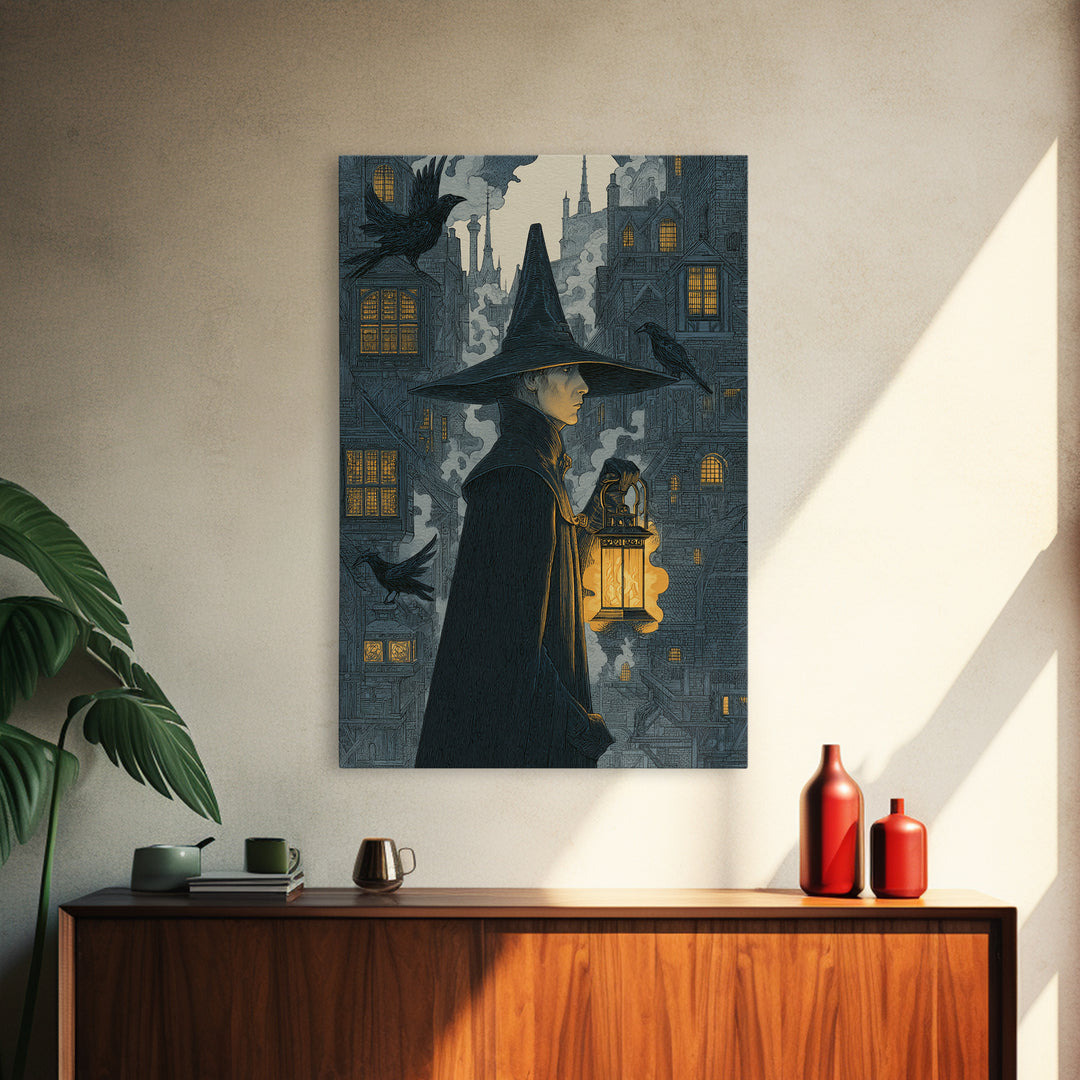 The Lantern Mage, Victorian Macabre Art, Vertical Wall Art, Dark Fantasy Wall Art, Framed Canvas Print, Halloween Wall Art