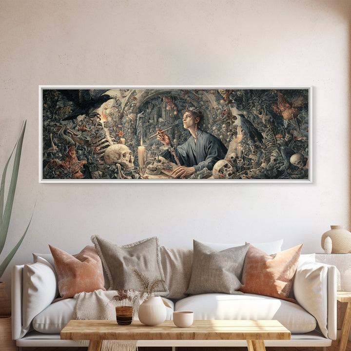 The Bone Sculptor, Medieval Grotesque Art, Extra Wide Wall Art, Gothic Horror Wall Art, Framed Canvas Print, Halloween Wall Art