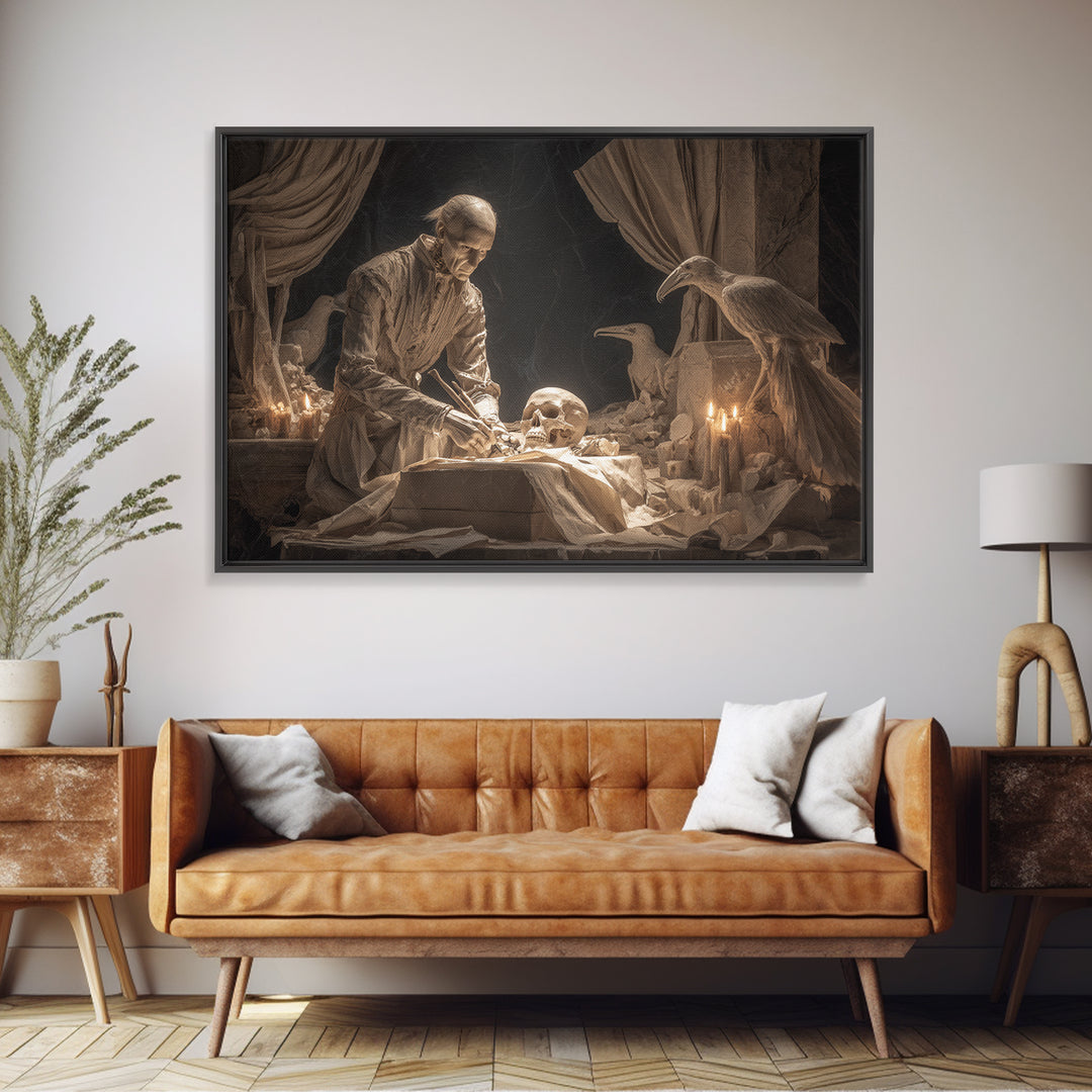 The Bone Sculptor, Visionary Gothic Art, Landscape Wall Art, Dark Fantasy Wall Art, Framed Canvas Print, Halloween Wall Art
