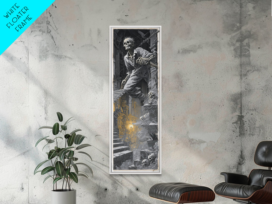 The Bone Sculptor, Architectural Etching Art, Tall Narrow Wall Art, Dark Fantasy Wall Art, Canvas Print, Halloween Wall Art