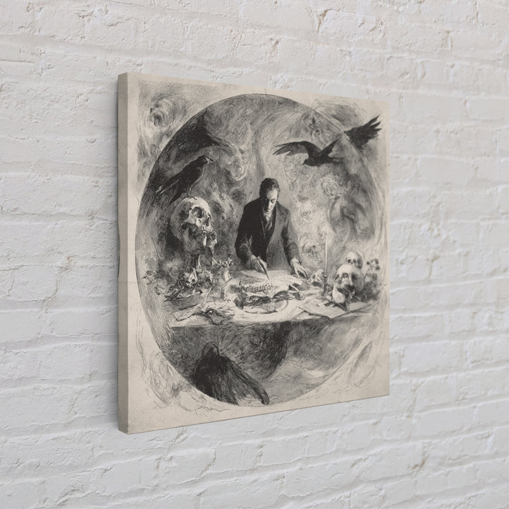 The Bone Sculptor, Symbolist Dream Art, Square Wall Art, Macabre Wall Art, Framed Canvas Print, Halloween Wall Art, Spooky Wall Decor