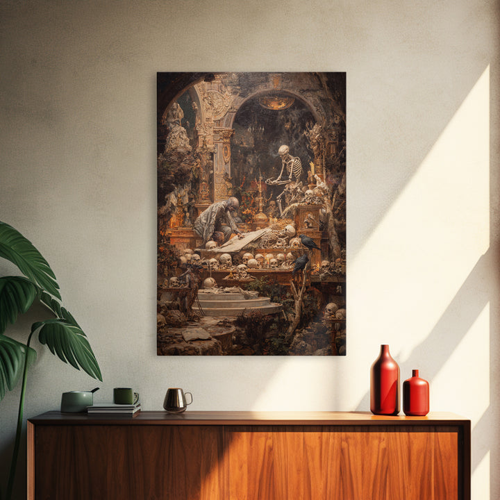 The Bone Sculptor, Ornate Symbolist Art, Vertical Wall Art, Dark Halloween Decor, Canvas Print, Halloween Wall Art, Spooky Wall Decor