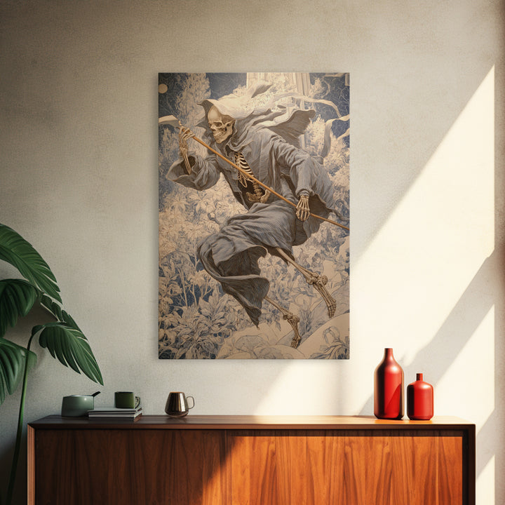 The Bone Sculptor, Symbolist Death Art, Vertical Wall Art, Macabre Wall Art, Canvas Print, Halloween Wall Art, Seasonal Home Decor