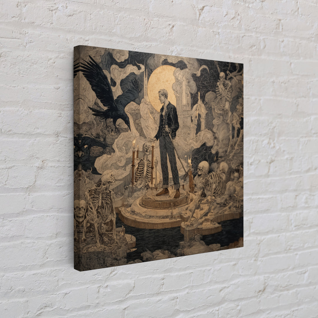 The Bone Sculptor, Symbolist Etching Art, Square Wall Art, Dark Fantasy Wall Art, Canvas Print, Halloween Wall Art, Gothic Home Decor