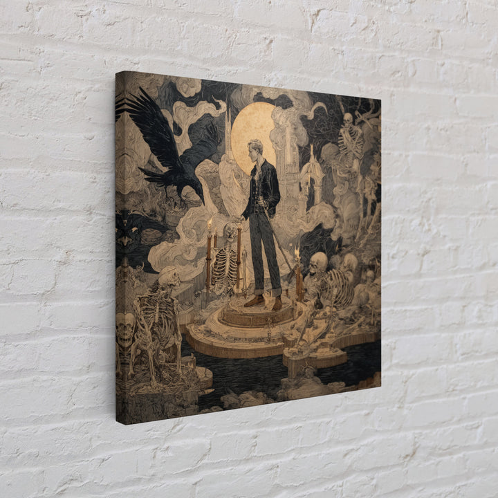 The Bone Sculptor, Symbolist Etching Art, Square Wall Art, Dark Fantasy Wall Art, Canvas Print, Halloween Wall Art, Gothic Home Decor