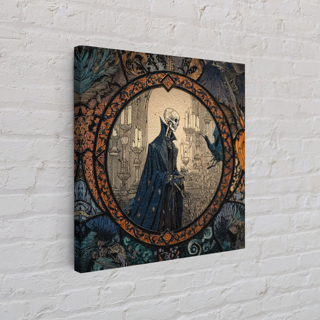 The Bone Sculptor, Stained Glass Gothic Art, Square Wall Art, Dark Halloween Decor, Canvas Print, Halloween Wall Art