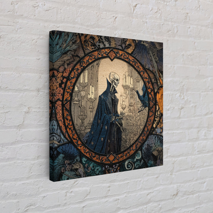 The Bone Sculptor, Stained Glass Gothic Art, Square Wall Art, Dark Halloween Decor, Canvas Print, Halloween Wall Art
