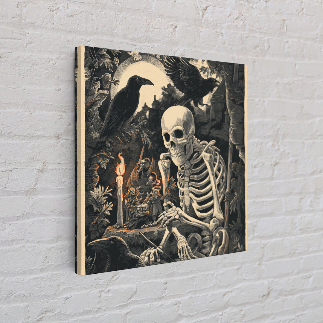The Bone Sculptor, Macabre Folk Print Art, Square Wall Art, Macabre Wall Art, Framed Canvas Print, Halloween Wall Art