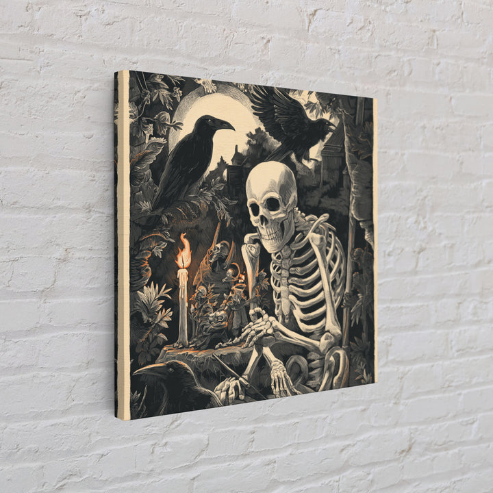 The Bone Sculptor, Macabre Folk Print Art, Square Wall Art, Macabre Wall Art, Framed Canvas Print, Halloween Wall Art