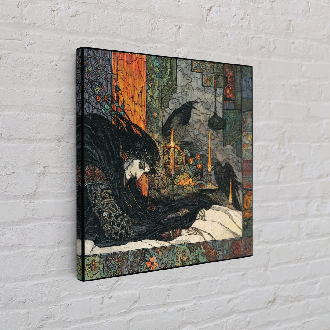 The Dream Eater, Stained Glass Gothic Art, Square Wall Art, Macabre Wall Art, Framed Canvas Print, Halloween Wall Art, Gothic Home Decor