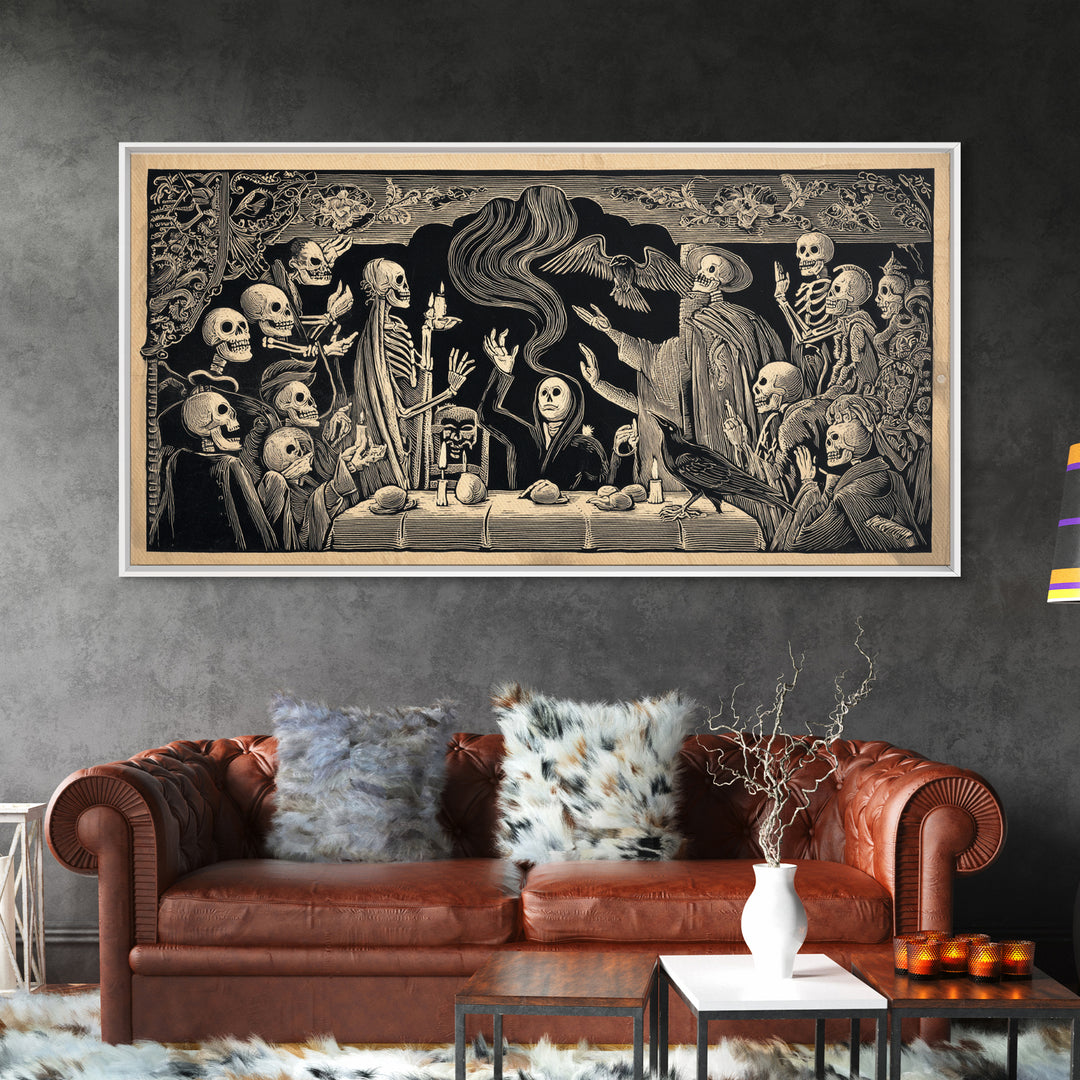 The Dream Eater, Macabre Folk Print Art, Wide Panoramic Art, Gothic Horror Wall Art, Framed Canvas Print, Halloween Wall Art