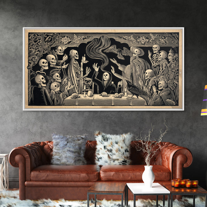 The Dream Eater, Macabre Folk Print Art, Wide Panoramic Art, Gothic Horror Wall Art, Framed Canvas Print, Halloween Wall Art