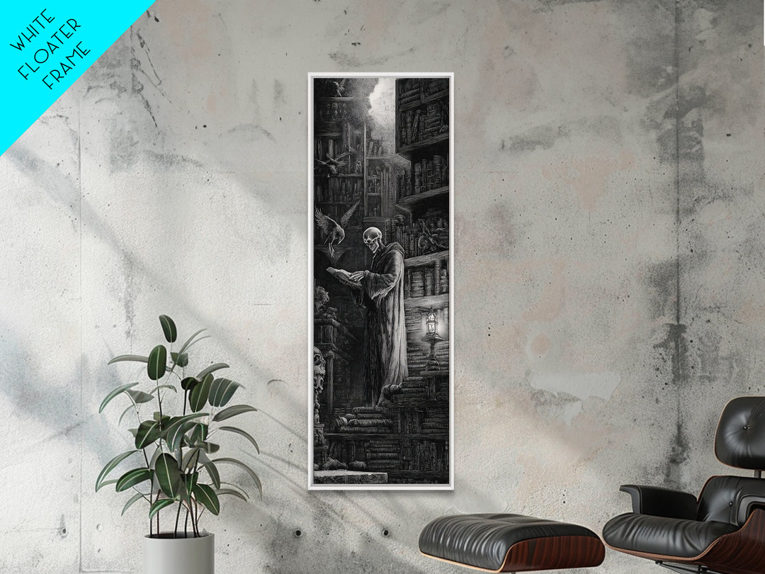 The Crypt Librarian, Gothic Engraving Art, Tall Narrow Wall Art, Gothic Horror Wall Art, Canvas Print, Halloween Wall Art