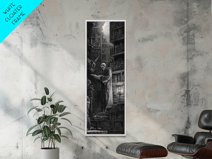 The Crypt Librarian, Gothic Engraving Art, Tall Narrow Wall Art, Gothic Horror Wall Art, Canvas Print, Halloween Wall Art