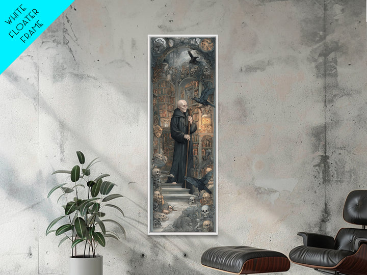 The Crypt Librarian, Medieval Grotesque Art, Tall Narrow Wall Art, Gothic Horror Wall Art, Framed Canvas Print, Halloween Wall Art