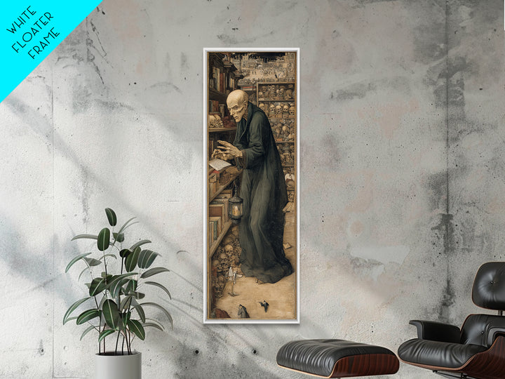 The Crypt Librarian, Northern Renaissance Horror, Tall Narrow Wall Art, Dark Fantasy Wall Art, Canvas Print, Halloween Wall Art