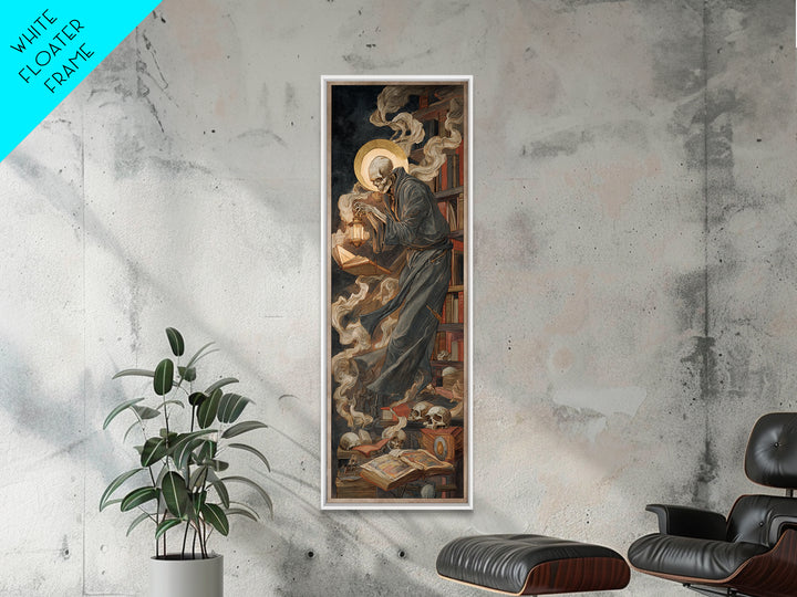The Crypt Librarian, Dark Renaissance Art, Tall Narrow Wall Art, Dark Halloween Decor, Canvas Print, Halloween Wall Art