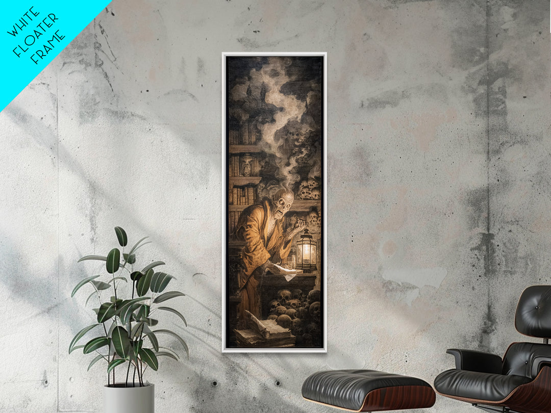 The Crypt Librarian, Baroque Witchcraft Art, Tall Narrow Wall Art, Macabre Wall Art, Canvas Print, Halloween Wall Art