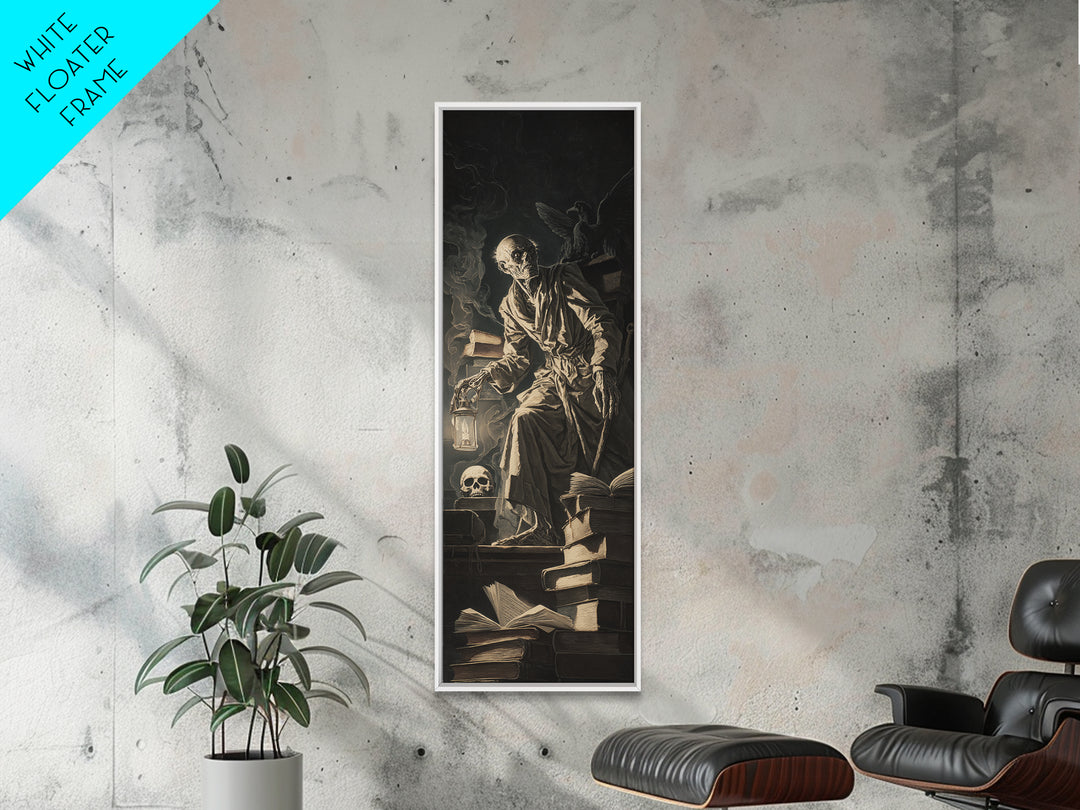The Crypt Librarian, Gothic Nightmare Art, Tall Narrow Wall Art, Dark Fantasy Wall Art, Canvas Print, Halloween Wall Art