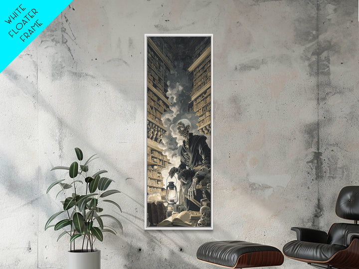 The Crypt Librarian, Architectural Etching Art, Tall Narrow Wall Art, Gothic Horror Wall Art, Framed Canvas Print