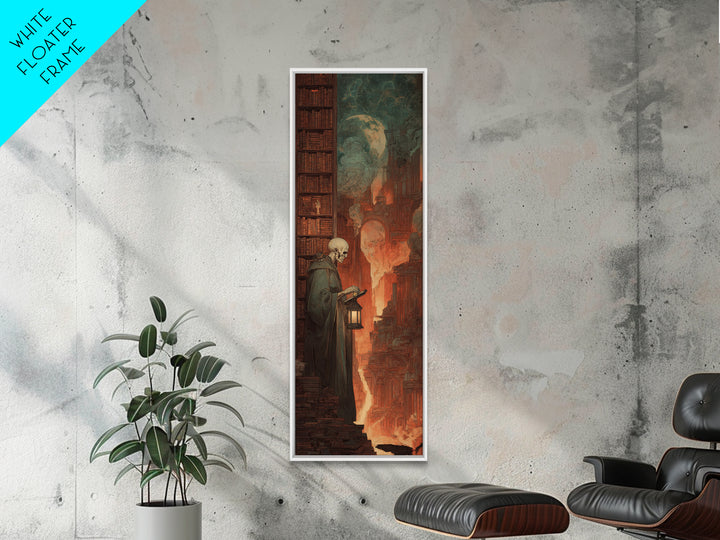 The Crypt Librarian, Apocalyptic Romantic Art, Tall Narrow Wall Art, Dark Fantasy Wall Art, Framed Canvas Print, Halloween Wall Art