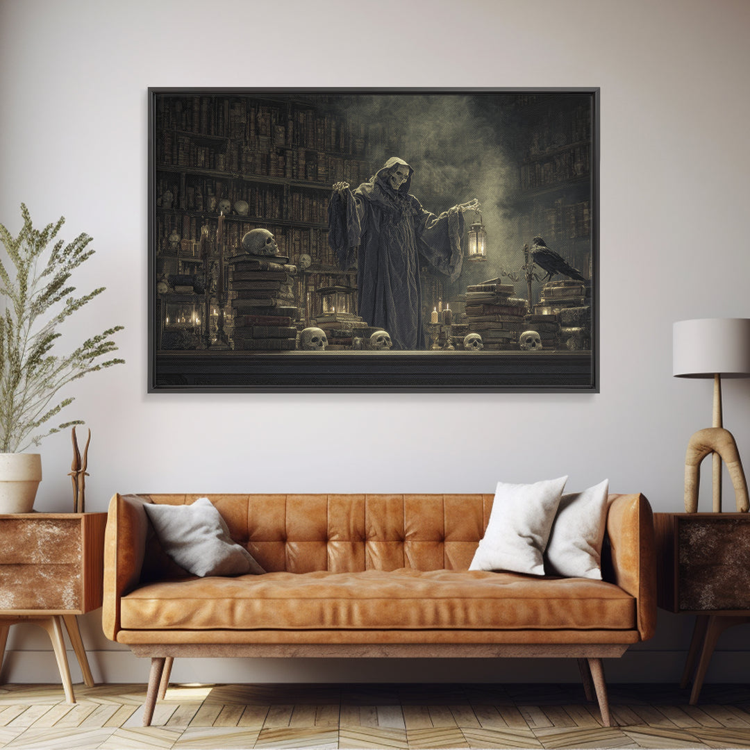 The Crypt Librarian, Symbolist Gothic Landscape, Landscape Wall Art, Gothic Horror Wall Art, Canvas Print, Halloween Wall Art