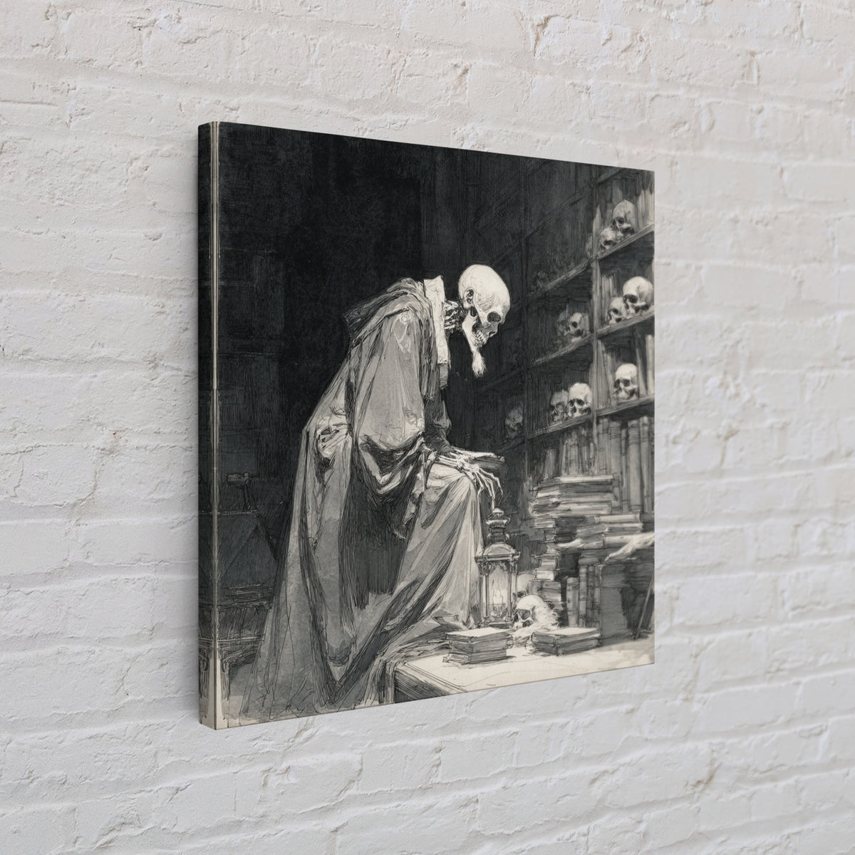 The Crypt Librarian, Decadent Gothic Art, Square Wall Art, Dark Fantasy Wall Art, Canvas Print, Halloween Wall Art, Halloween Decor
