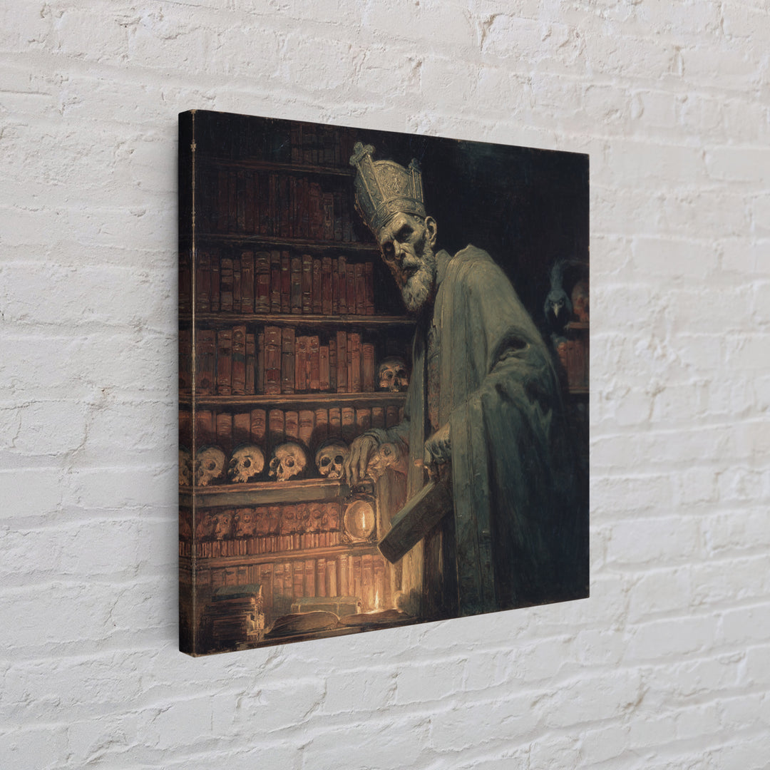 The Crypt Librarian, Dark Symbolist Art, Square Wall Art, Gothic Horror Wall Art, Framed Canvas Print, Halloween Wall Art