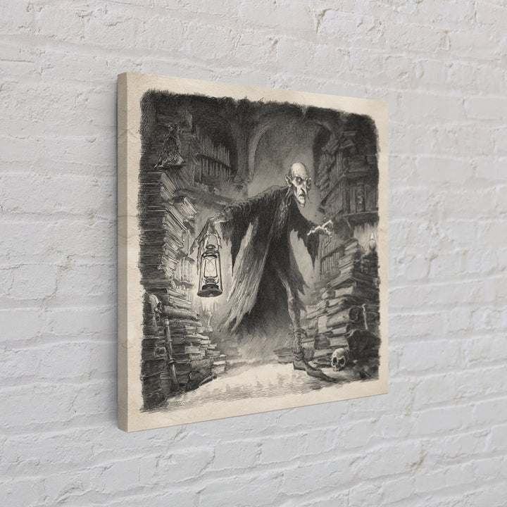 The Crypt Librarian, Expressionist Nightmare Art, Square Wall Art, Macabre Wall Art, Canvas Print, Halloween Wall Art, Dark Fantasy Art