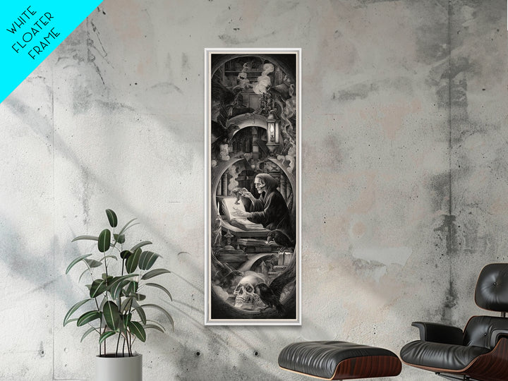 The Crypt Librarian, Biomechanical Horror Art, Tall Narrow Wall Art, Macabre Wall Art, Framed Canvas Print, Halloween Wall Art