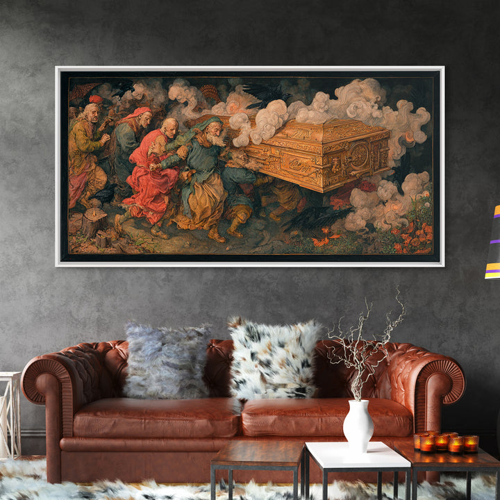 The Royal Coffin Maker, Northern Renaissance Horror, Wide Panoramic Art, Gothic Horror Wall Art, Framed Canvas Print
