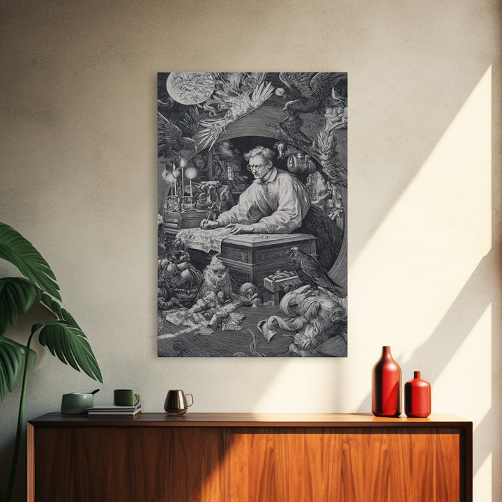 The Royal Coffin Maker, Renaissance Engraving Art, Vertical Wall Art, Dark Fantasy Wall Art, Framed Canvas Print, Halloween Wall Art
