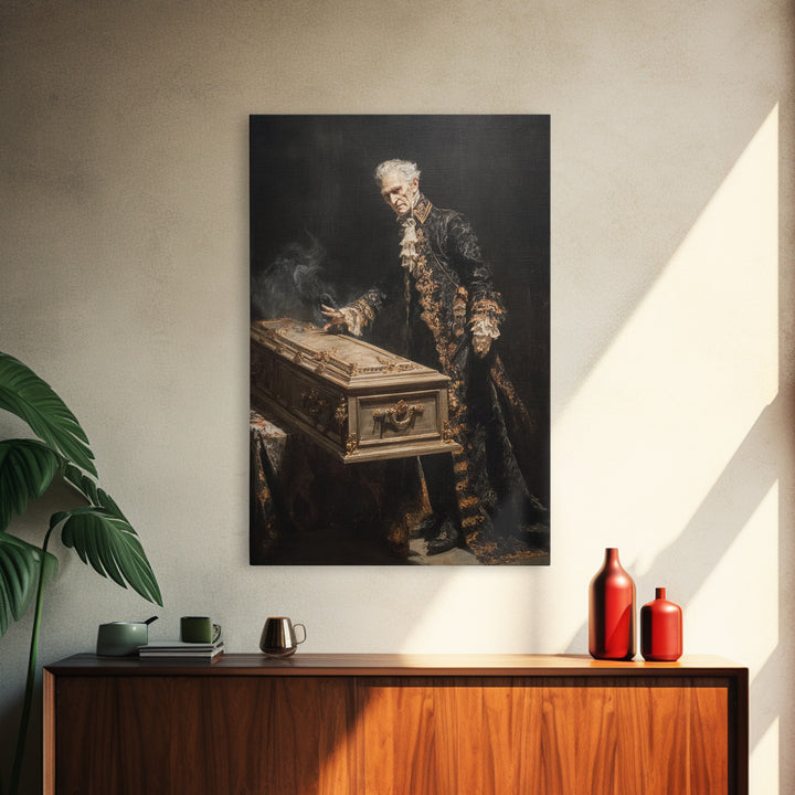 The Royal Coffin Maker, Dark Romantic Horror Art, Vertical Wall Art, Dark Halloween Decor, Framed Canvas Print, Halloween Wall Art