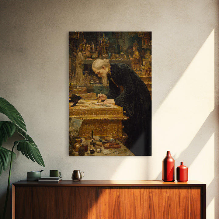 The Royal Coffin Maker, Ornate Symbolist Art, Vertical Wall Art, Dark Fantasy Wall Art, Framed Canvas Print, Halloween Wall Art
