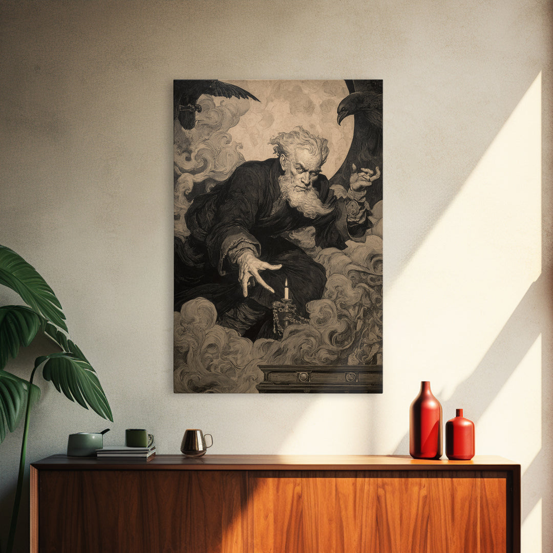 The Royal Coffin Maker, Symbolist Etching Art, Vertical Wall Art, Dark Halloween Decor, Framed Canvas Print, Halloween Wall Art