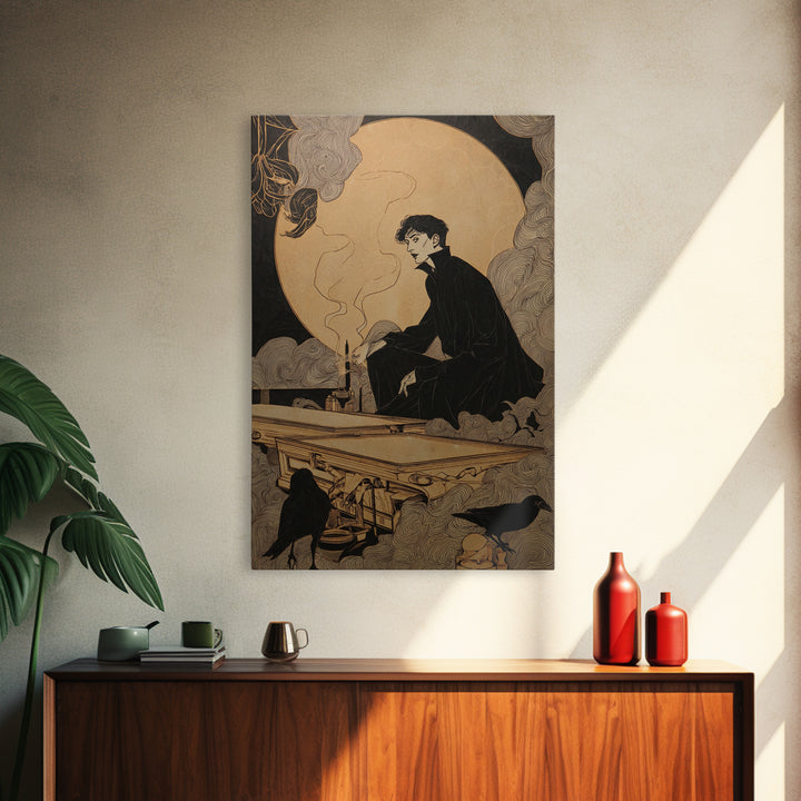 The Royal Coffin Maker, Decadent Line Art, Vertical Wall Art, Dark Halloween Decor, Canvas Print, Halloween Wall Art