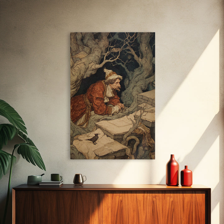 The Royal Coffin Maker, Gothic Storybook Art, Vertical Wall Art, Gothic Horror Wall Art, Framed Canvas Print, Halloween Wall Art