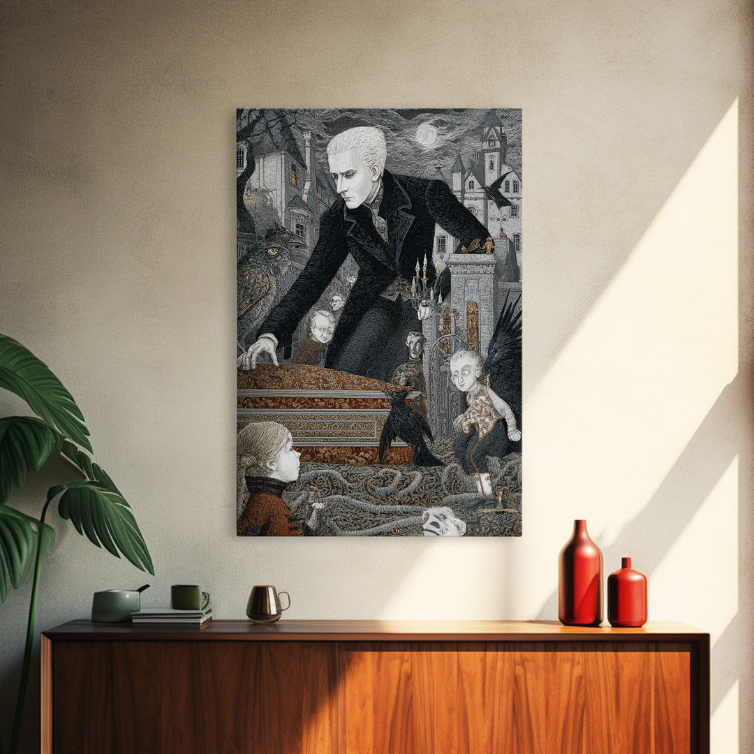 The Royal Coffin Maker, Victorian Macabre Art, Vertical Wall Art, Dark Halloween Decor, Framed Canvas Print, Halloween Wall Art