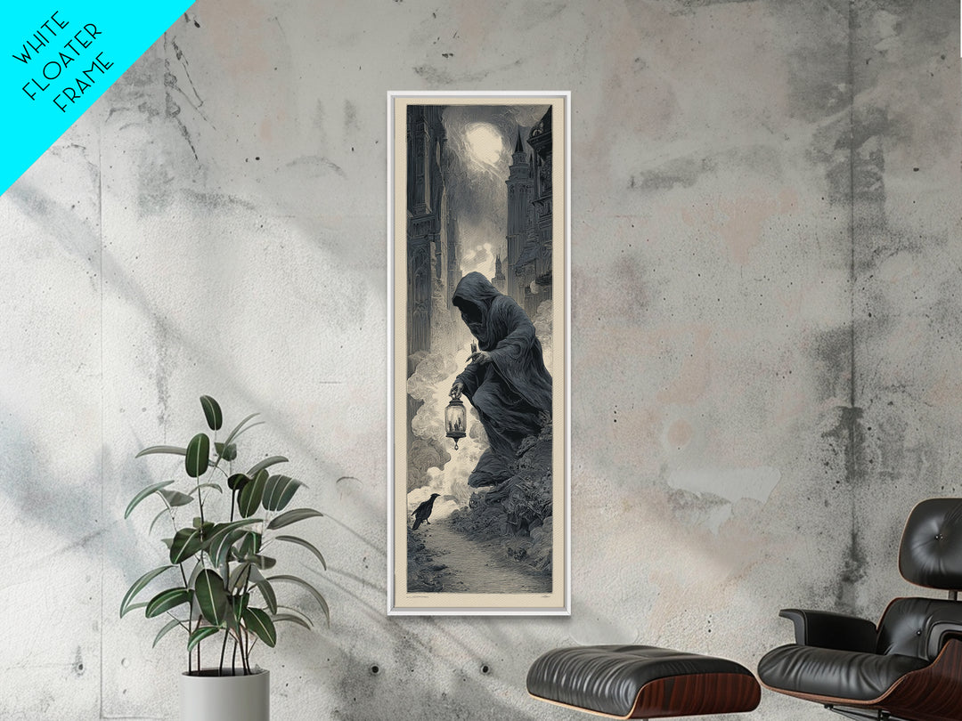 The Soul Collector, Gothic Engraving Art, Tall Narrow Wall Art, Dark Halloween Decor, Canvas Print, Halloween Wall Art